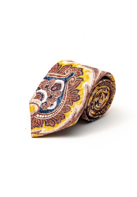 Brown/Denim/Sunglow Silk Shappe Diamante Print Tie 