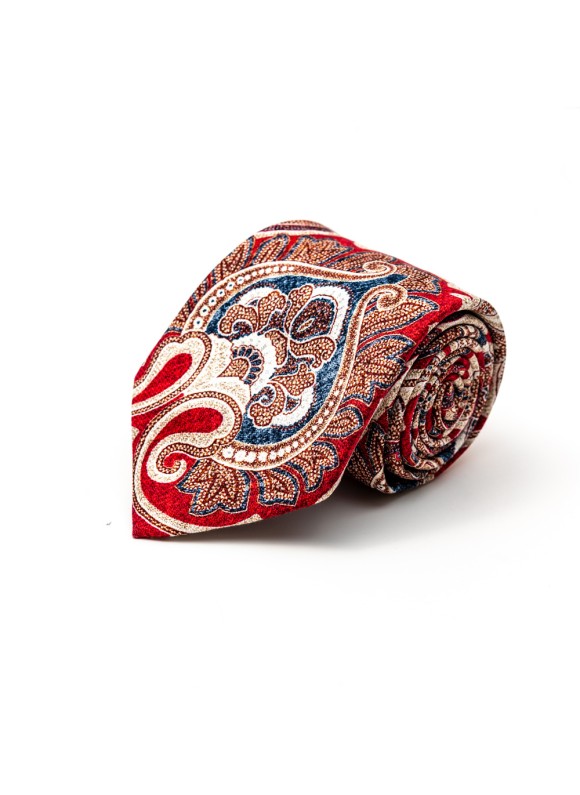 Brown/Denim/Crimson Silk Shappe Diamante Print Tie