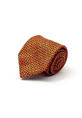 Rust/Navy Diamond Links Silk Shappe Diamante Print Tie 