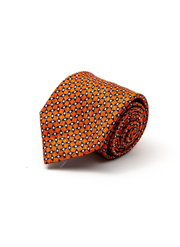 Rust/Navy Diamond Links Silk Shappe Diamante Print Tie