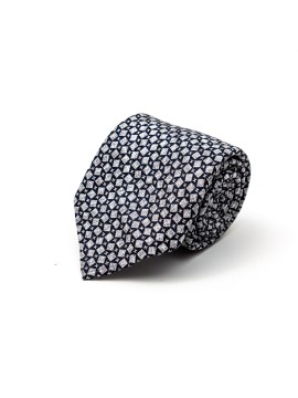 Grey/Navy Diamond Links Silk Shappe Diamante Print Tie