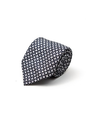 Grey/Navy Diamond Links Silk Shappe Diamante Print Tie 