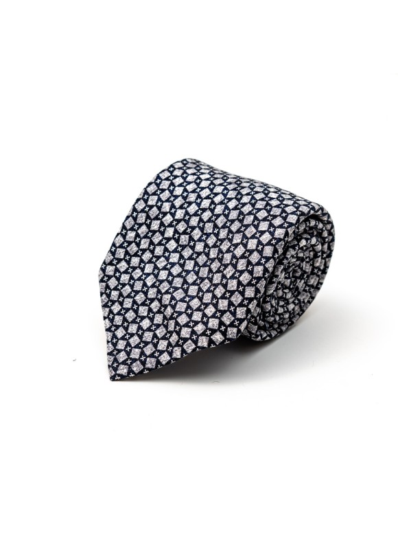 Grey/Navy Diamond Links Silk Shappe Diamante Print Tie