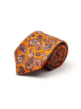 Orange Pine Paisley Silk Shappe Diamante Print Tie