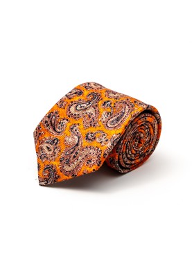 Orange Pine Paisley Silk Shappe Diamante Print Tie 