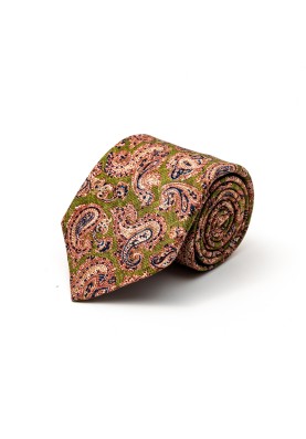 Asparagus Pine Paisley Silk Shappe Diamante Print Tie 