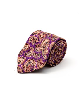 Purple Pine Paisley Silk Shappe Diamante Print Tie