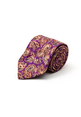 Purple Pine Paisley Silk Shappe Diamante Print Tie 