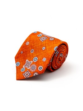 Orange Foulard Silk Shappe Diamante Print Tie