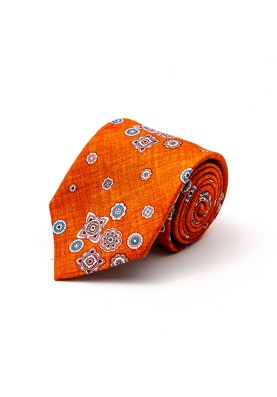 Orange Foulard Silk Shappe Diamante Print Tie 