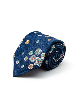Denim Foulard Silk Shappe Diamante Print Tie