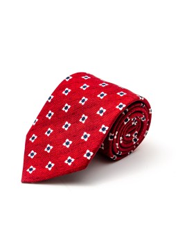 Crimson/White/Navy Neat Silk Shappe Diamante Print Tie