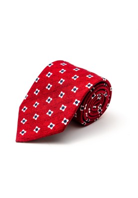 Crimson/White/Navy Neat Silk Shappe Diamante Print Tie 