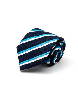 Navy/Deep Sky Blue Regimental Stripes Silk Shappe Diamante Print Tie