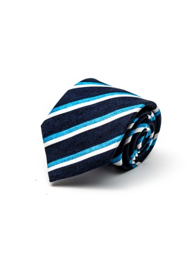 Navy/Deep Sky Blue Regimental Stripes Silk Shappe Diamante Print Tie 