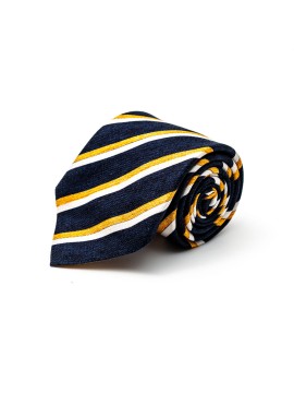Navy/Sunglow Regimental Stripes Silk Shappe Diamante Print Tie