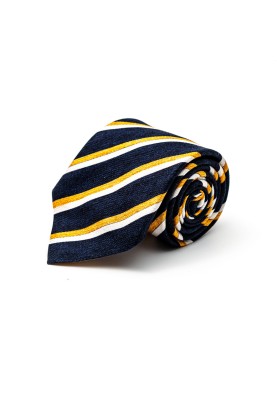 Navy/Sunglow Regimental Stripes Silk Shappe Diamante Print Tie 