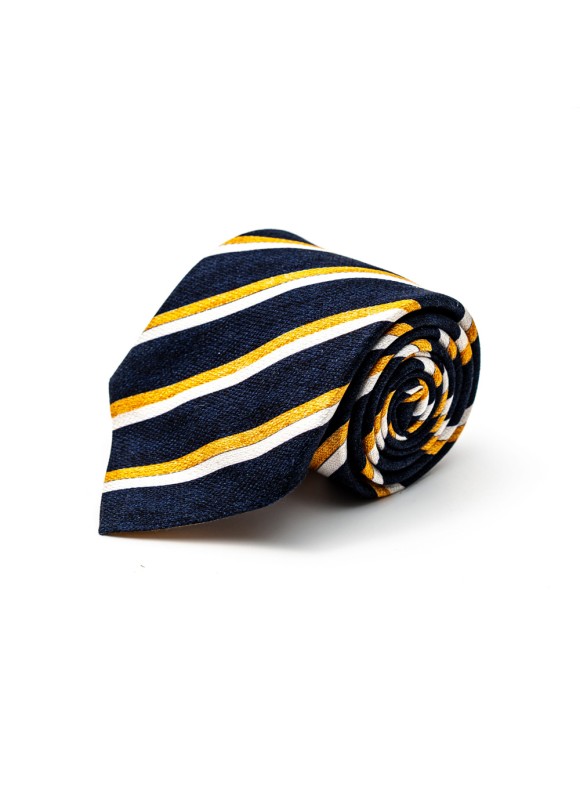 Navy/Sunglow Regimental Stripes Silk Shappe Diamante Print Tie