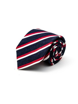 Navy/Crimson Regimental Stripes Silk Shappe Diamante Print Tie