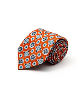 Orange/Navy Foulard Silk Shappe Diamante Print Tie