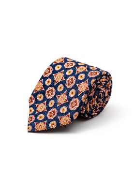 Denim/Sienna  Foulard Silk Shappe Diamante Print Tie 