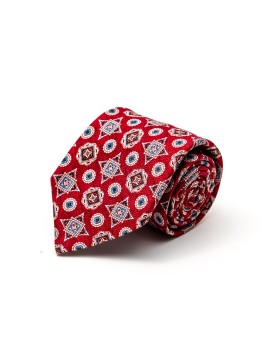 Crimson/Sienna Foulard Silk Shappe Diamante Print Tie
