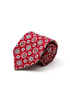 Crimson/Sienna Foulard Silk Shappe Diamante Print Tie 