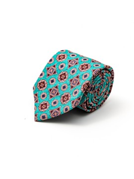 Turquoise/Sienna Foulard Silk Shappe Diamante Print Tie