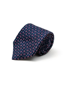 Navy/Red Dot/Ring Neat Silk Shappe Diamante Print Tie
