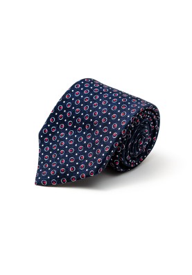 Navy/Red Dot/Ring Neat Silk Shappe Diamante Print Tie 