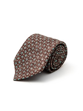 Brown/Mint Dot/Ring Neat Silk Shappe Diamante Print Tie