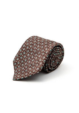 Brown/Mint Dot/Ring Neat Silk Shappe Diamante Print Tie 