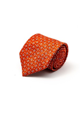 Rust/Blue Dot/Ring Neat Silk Shappe Diamante Print Tie 