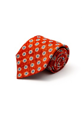 Rust/Blue Mini Medallions Silk Shappe Diamante Print Tie 