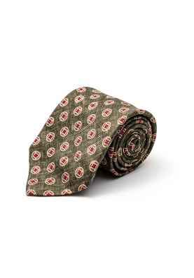 Olive/Crimson Mini Medallions Silk Shappe Diamante Print Tie 