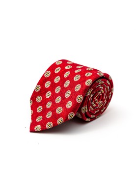 Crimson/Mustard Mini Medallions Silk Shappe Diamante Print Tie 