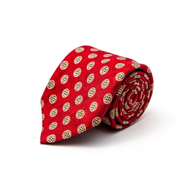 Crimson/Mustard Mini Medallions Silk Shappe Diamante Print Tie 