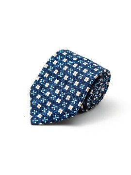Denim Floral Neat Silk Shappe Diamante Print Tie