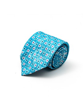 Deep Sky Blue Floral Neat Silk Shappe Diamante Print Tie