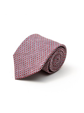 Red/Navy Neat Silk Shappe Diamante Print Tie