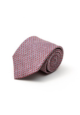 Red/Navy Neat Silk Shappe Diamante Print Tie 