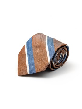 Brown Sugar/Denim/Off White Bayadere Stripes Silk Tie