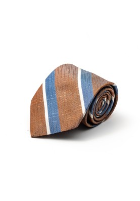 Brown Sugar/Denim/Off White Bayadere Stripes Silk Tie 