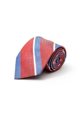 Lt. Red/Periwinkle/Off White Bayadere Stripes Silk Tie 