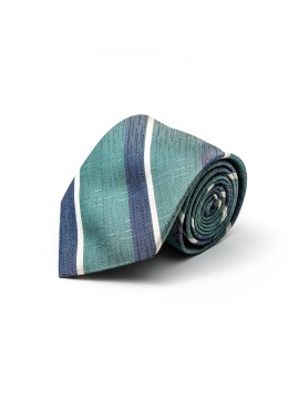 Persian Green/Denim/Off White Bayadere Stripes Silk Tie