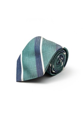 Persian Green/Denim/Off White Bayadere Stripes Silk Tie 