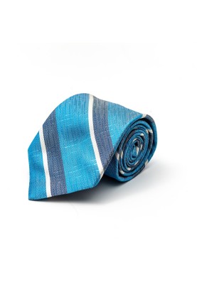 Sky Blue/Denim/Off White Bayadere Stripes Silk Tie 