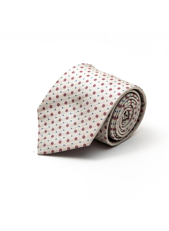 Off White/Lt. Red Floret Neat Silk Tie