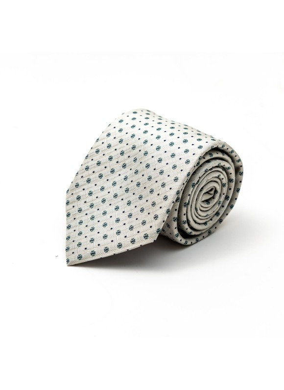 Off White/Persian Green Floret Neat Silk Tie