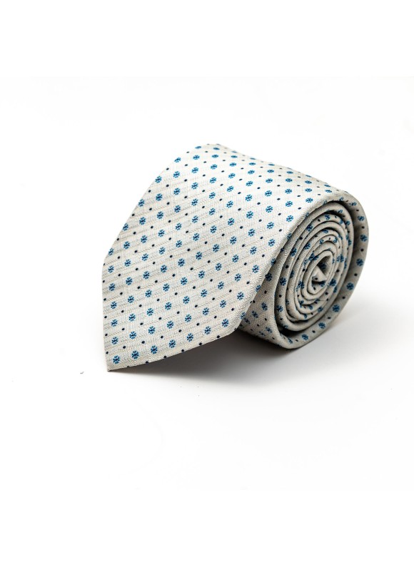 Off White/Sky Blue Floret Neat Silk Tie